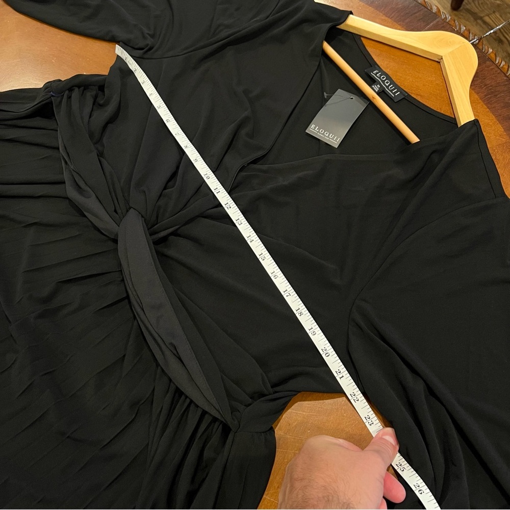 NEW $110 Eloquii Knot Front Pleated Skirt Dress Black Stretch Jersey Midi 24 - Picture 13 of 16